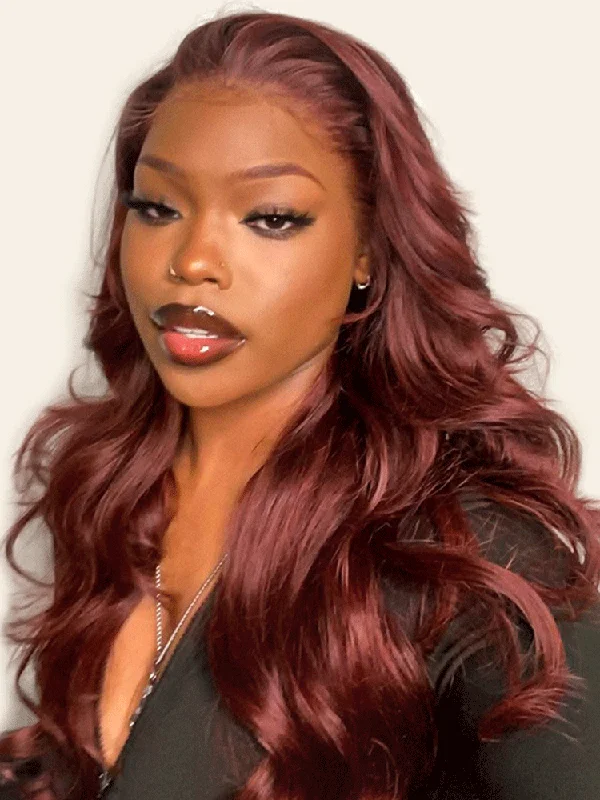 CurlyMe Colored Reddish Brown Lace Front Wigs Body Wave Pre Plucked Wig