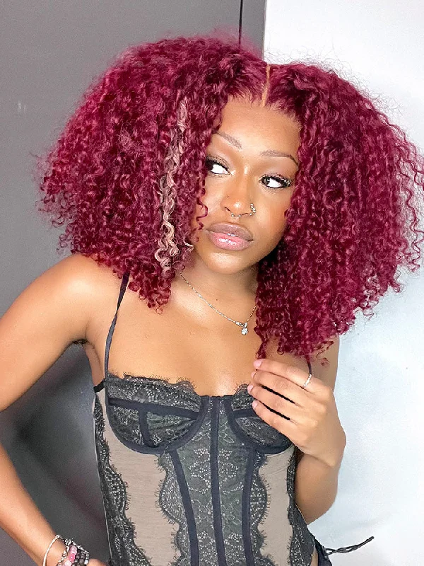 CurlyMe 13x4 Lace 99J Burgundy Color Kinky Curly Hair Lace Front Wigs With Baby Hair