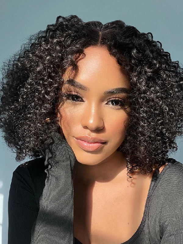 CurlyMe Kinky Curly Glueless Bob Wig Pre Cut 6x4 HD Lace Wear Go Wig