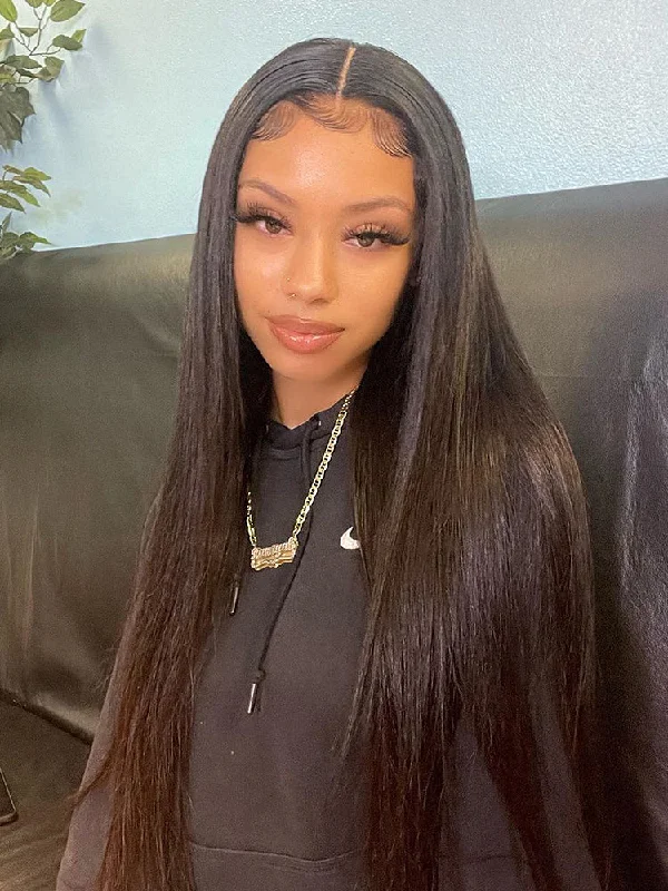 CurlyMe Silky Straight Long Hair 13x6 Lace Front Wigs Pre Plucked Natural Hairline