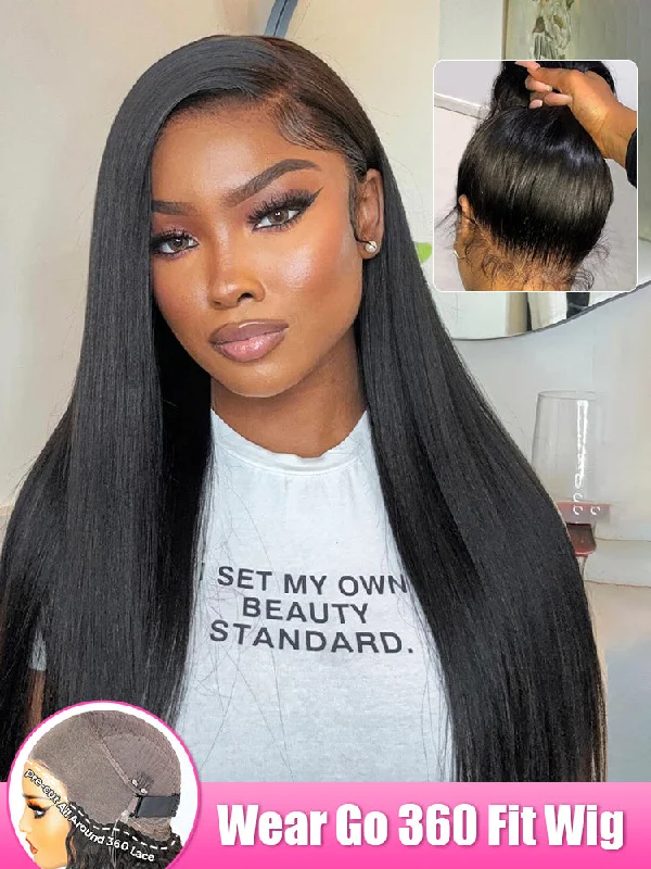 CurlyMe 360 Lace Wear Go Pre-Bleached Straight Human Hair Glueless Wigs Pre-Plucked Lace Front Wig