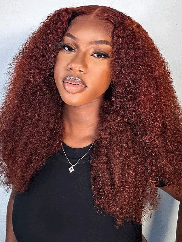 CurlyMe Reddish Brown Color Kinky Curly Lace Front Wigs Human Hair Pre Plucked