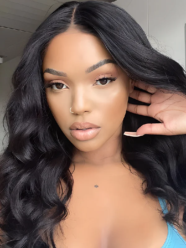 CurlyMe Body Wave Hair Gorgeous 4x4 Lace Closure Wig Pre Plucked Natural Color Curly Hair