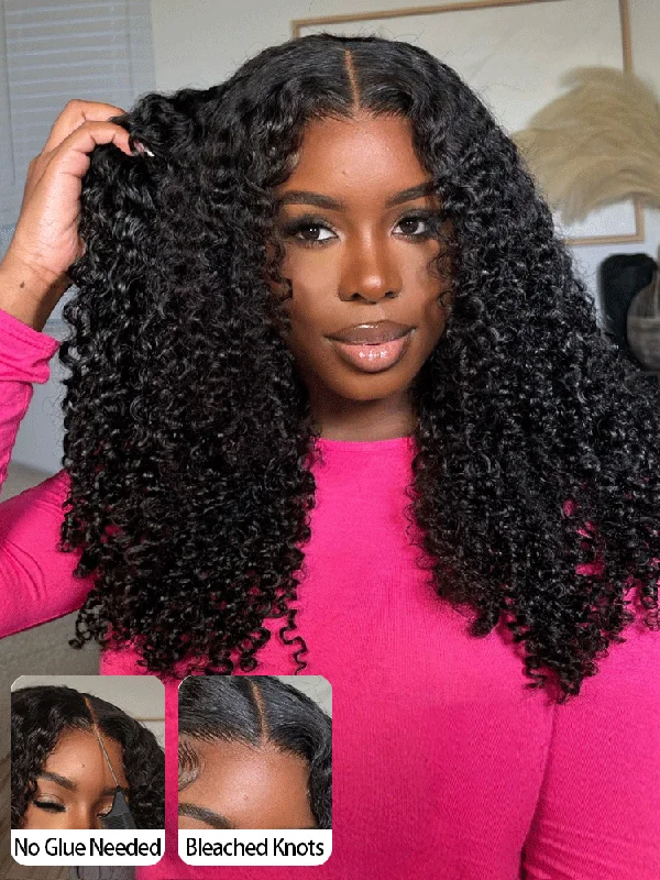 CurlyMe Pre-bleached Knots Wear Go Glueless Wig Pre-cut 6x4 HD Lace Kinky Curly Human Hair