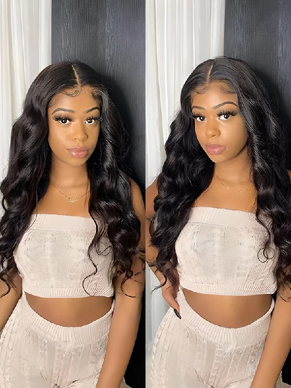 CurlyMe Body Wave Hair 13x4 Swiss HD Lace/Transparent Lace Front Wigs Pre Plucked