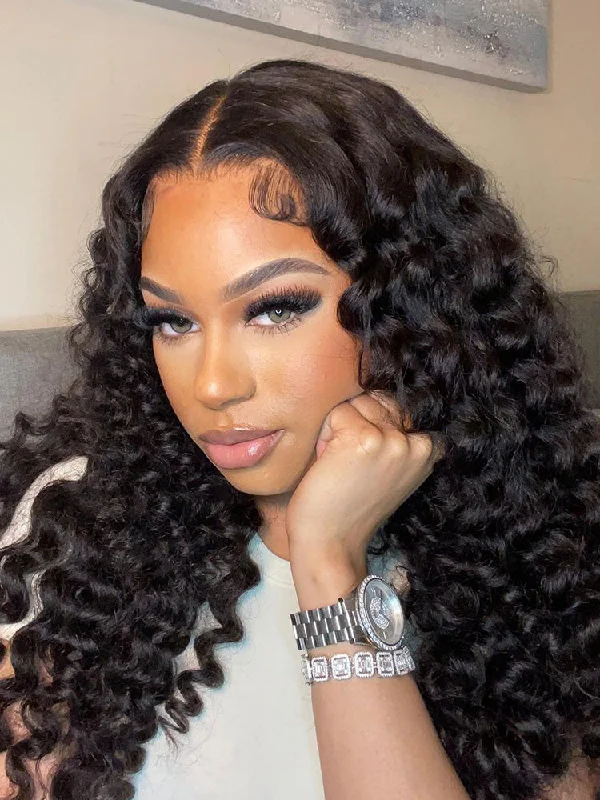 CurlyMe Loose Deep Wave Hair Gorgeous 4x4 Lace Closure Wig Pre Plucked Natural Color Curly Hair