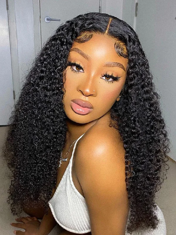 CurlyMe Kinky Curly 4x4 Lace Closure Wigs Pre Plucked Hairline Natural Black Curly Hair