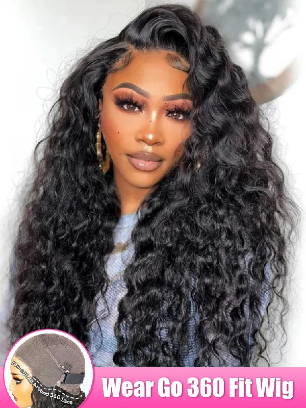 CurlyMe 360 Fit Pre-Cut Lace Wear Go Pre-Bleached Loose Deep Wave Human Hair Pre-Plucked Wig