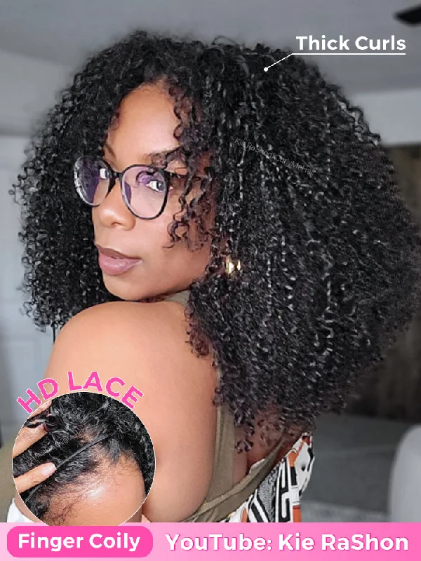 CurlyMe Pre-style Finger Coily 250% Thick Curls Wear Go Glueless Wig 6x4 Pre-cut HD Lace Wig Pre-plucked