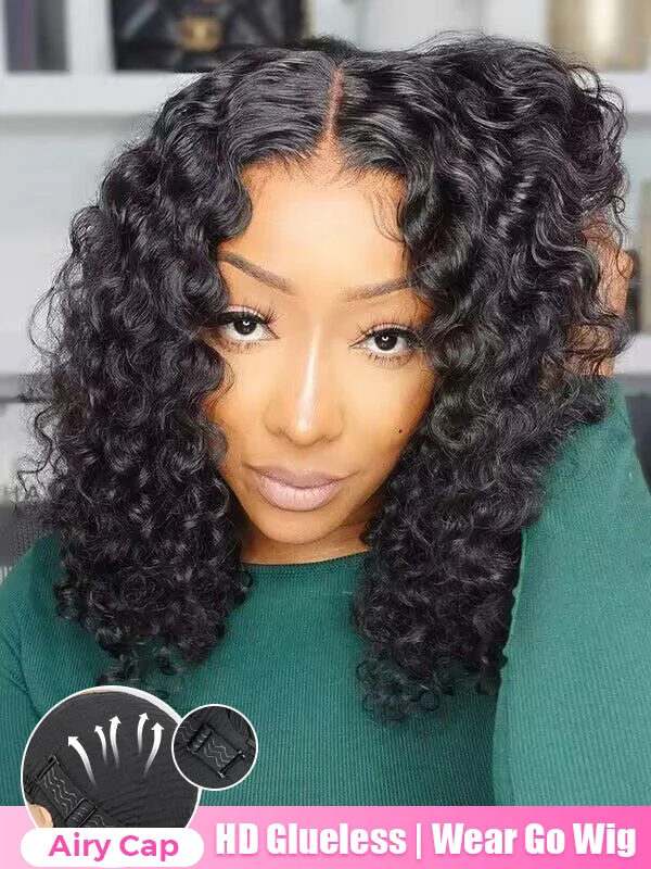 CurlyMe Water Wave Bob Glueless Wig Wear Go 6x4 HD Lace Pre Cut Lace Wig