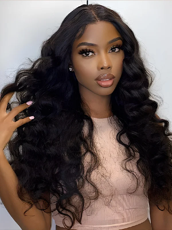 CurlyMe Loose Wave Hair 13x4 Swiss Lace Front Wigs Pre Plucked With Baby Hair