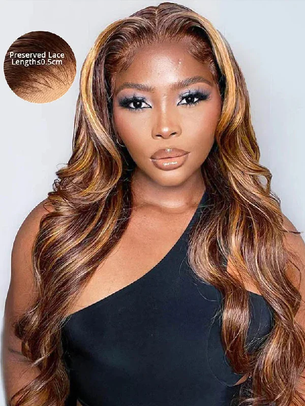 CurlyMe Highlights Ombre 6x4 HD Lace Wear Go Body Wave Glueless Wigs Pre Cut Lace Wig