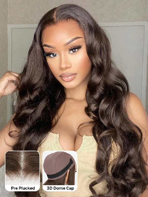 CurlyMe #4 Chocolate Brown Pre Cut Glueless Lace Body Wave Wear Go Wig