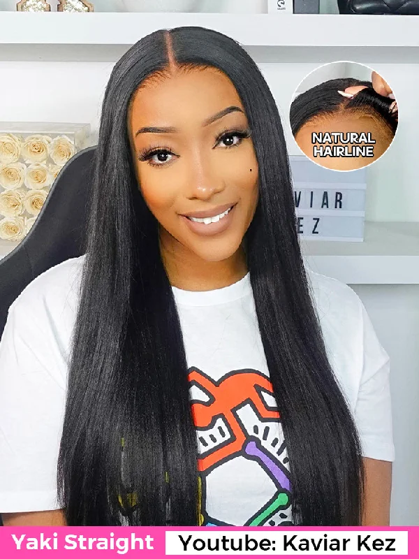 CurlyMe Pre-cut 9x6 Lace M-cap Wear Go Glueless Mini Knots Light Yaki Straight Hair HD Lace Front Wig Pre-plucked