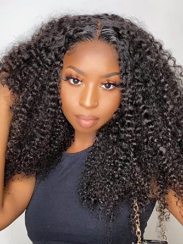 CurlyMe Kinky Curly Human Hair Wigs 13x6 Lace Front Wigs Bomb Look