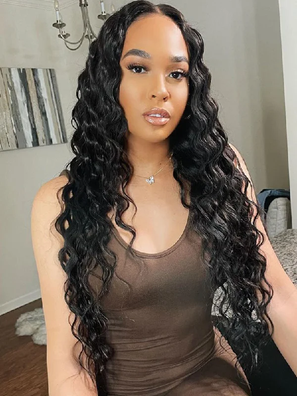 CurlyMe Loose Wave Hair 13x6 Transparent Lace Front Wigs Pre Plucked