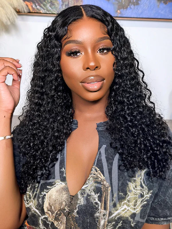 CurlyMe 6x4 HD Lace Glueless Water Wave Wig Wear Go Pre Cut Lace Closure Wig