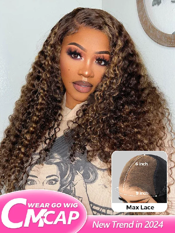 CurlyMe Pre-cut 9x6 Lace M-cap Wear Go Glueless Mini Knots Kinky Curly Hair Highlight Wig Pre-plucked