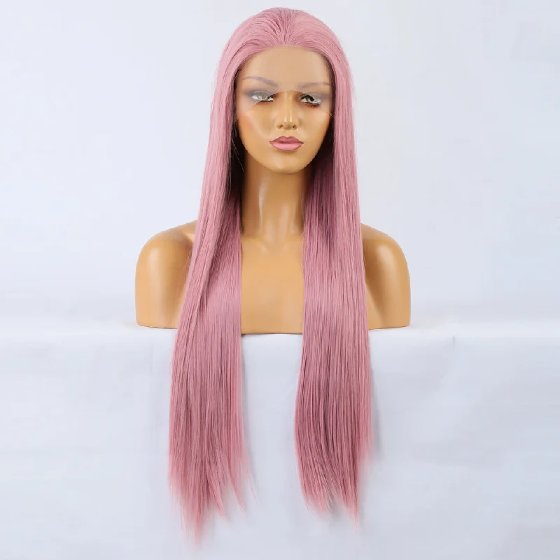 Rosy Berry Long Straight Lace Front Wig