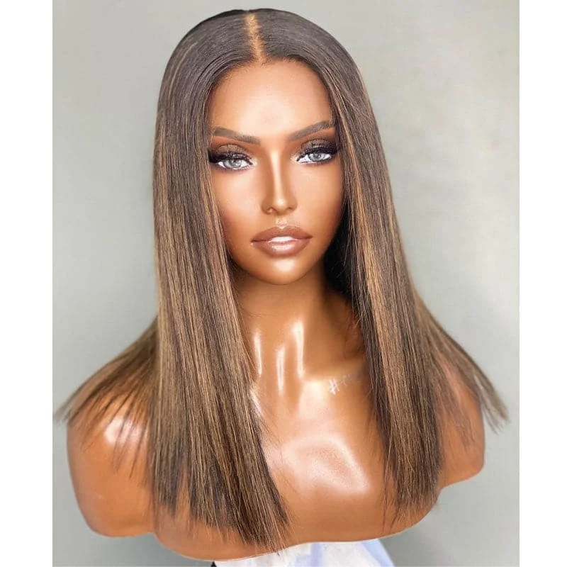 Aura Straight Highlighted 5X5 Lace Closure Bob Wig