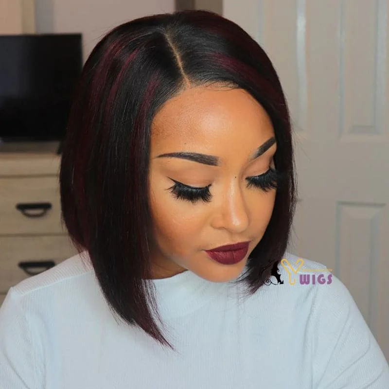 Keke Burgundy Highlight Straight 13X6 Lace Front Bob Wig