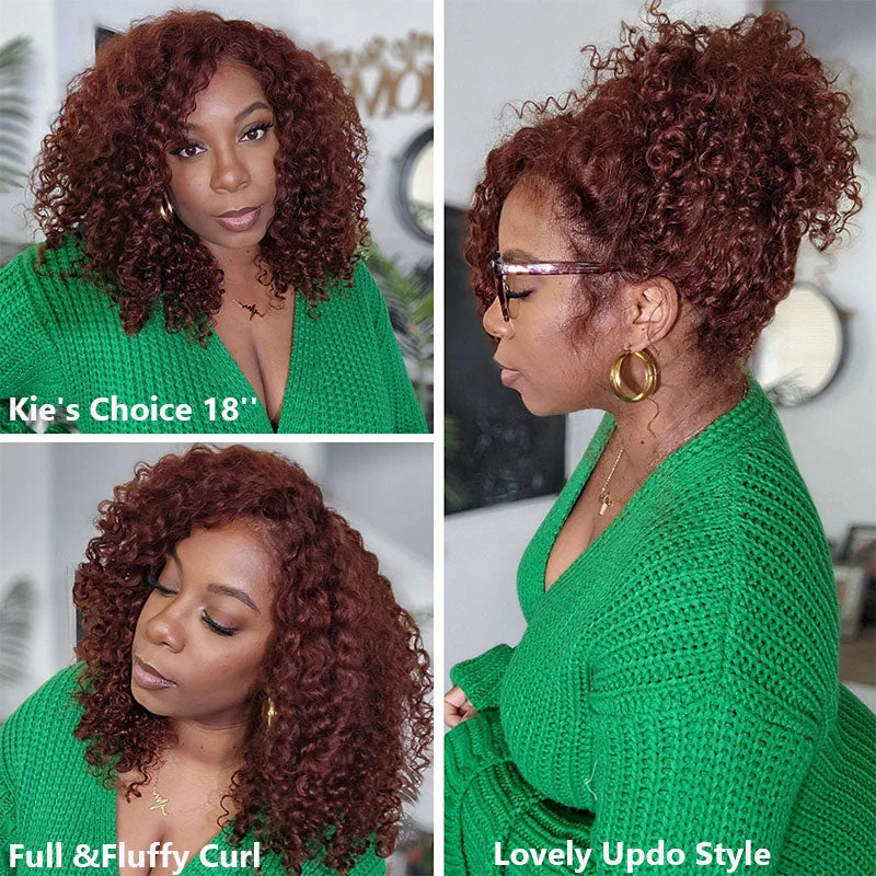 Klaiyi Reddish Brown Jerry Curl Put on and go Lace Closure Wig Kie Recommend