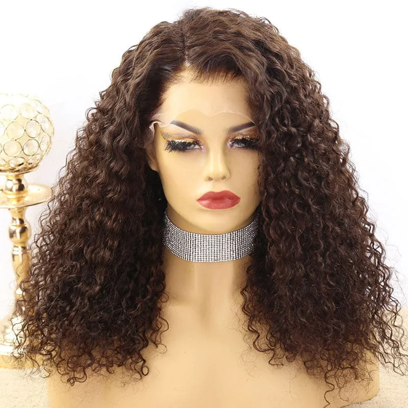 Warm Chocolate Brown Curly 13x6 Lace Front Wig YW22