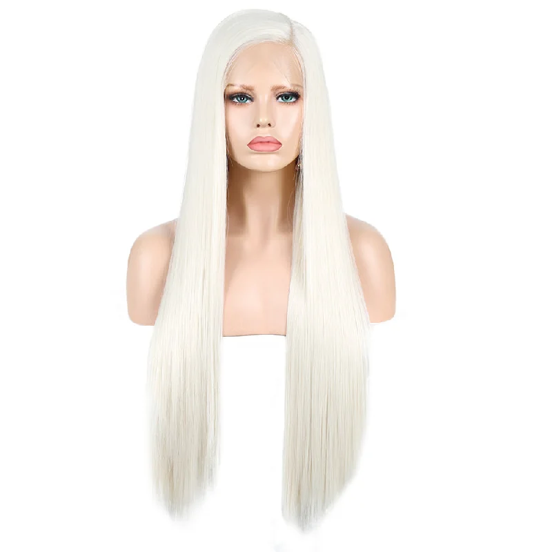 Glitzy White Front Lace Long Straight Hair Wig