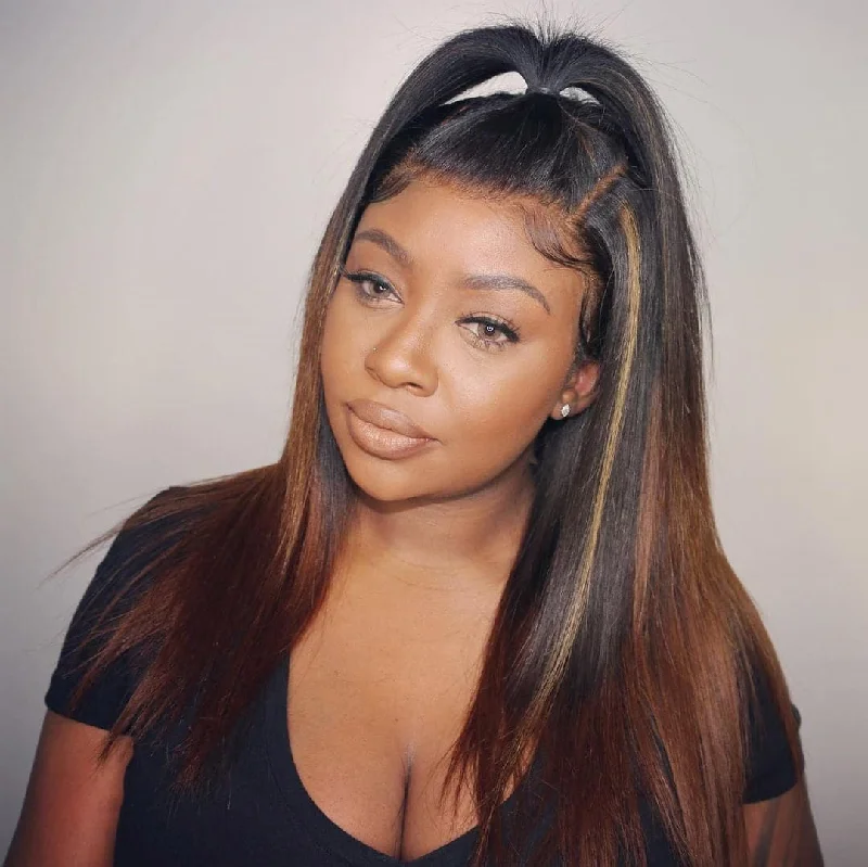 Ombre Chocolate Brown with Brown Highlight Wave 13x6 Lace Front Wig YW20