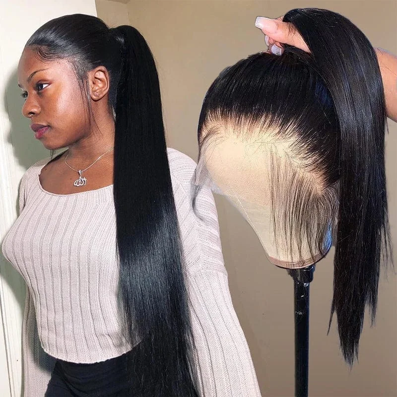 Klaiyi Bone Straight 360 Lace Frontal Wig Pre Plucked Virgin Human Hair 180% Density