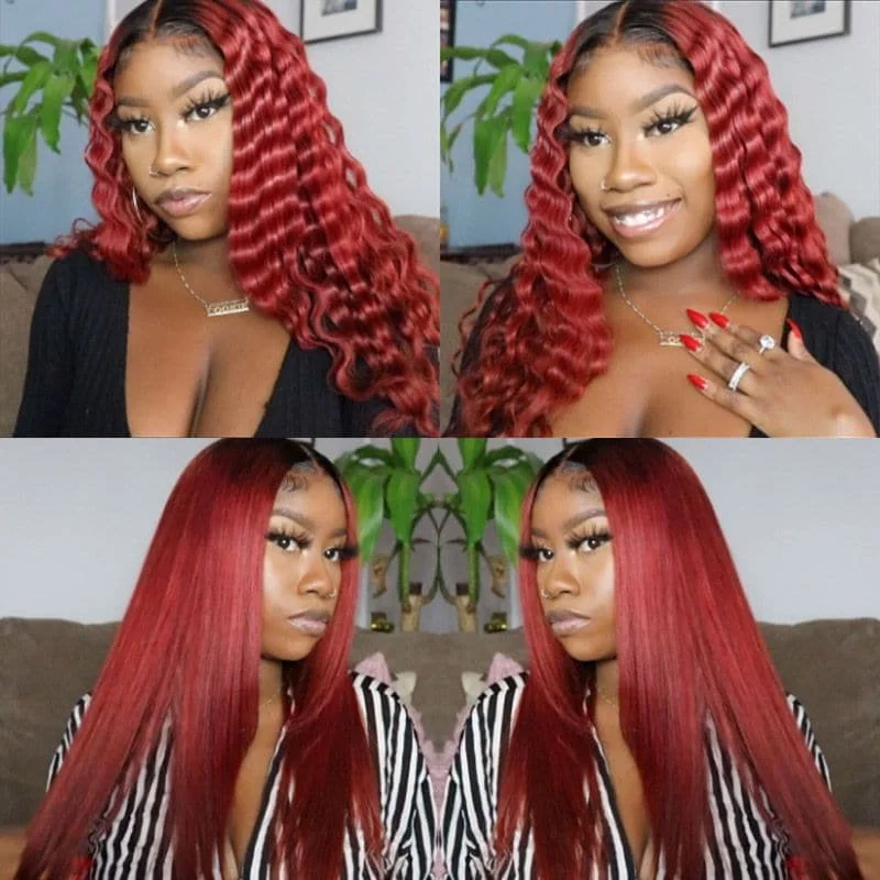 Victoria Fiery Red with Dark Roots Body Wave 13x6 Lace Front Wig