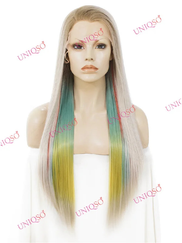 Premium Wig - Strawberry Blonde with Aqua Mint Under Lights Lace Front Wig