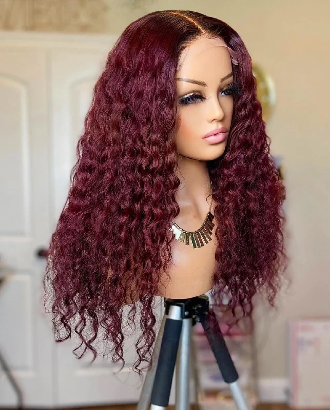 Burgundy Curly 5x5 Lace Closure Wig