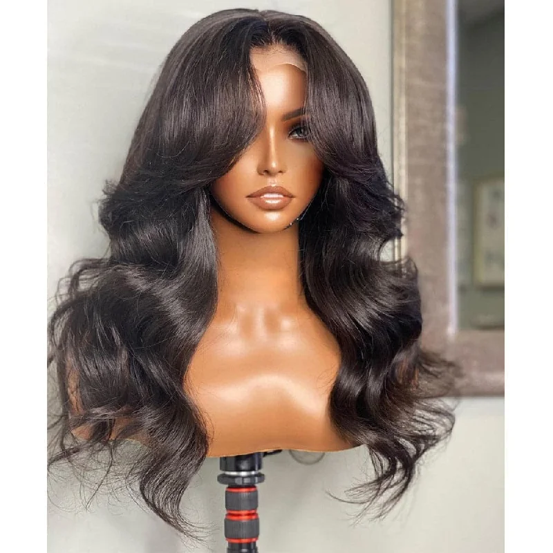 Curtain Bangs Body Wave Human Hair 13 x 6 Lace Front Wig F61